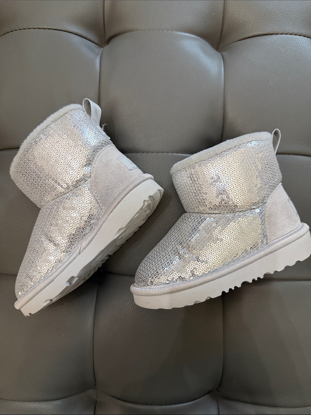 UGG Kids Silver Sequin Classic Short Boot